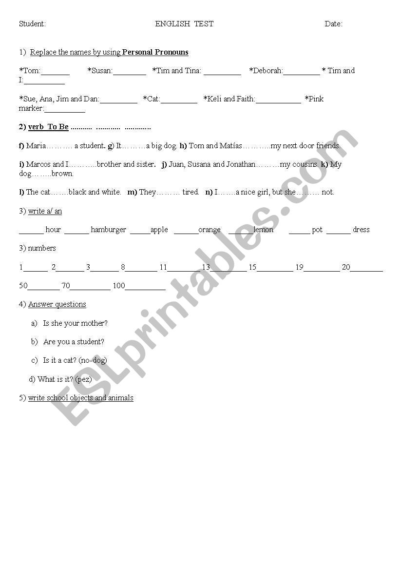 TO BE worksheet