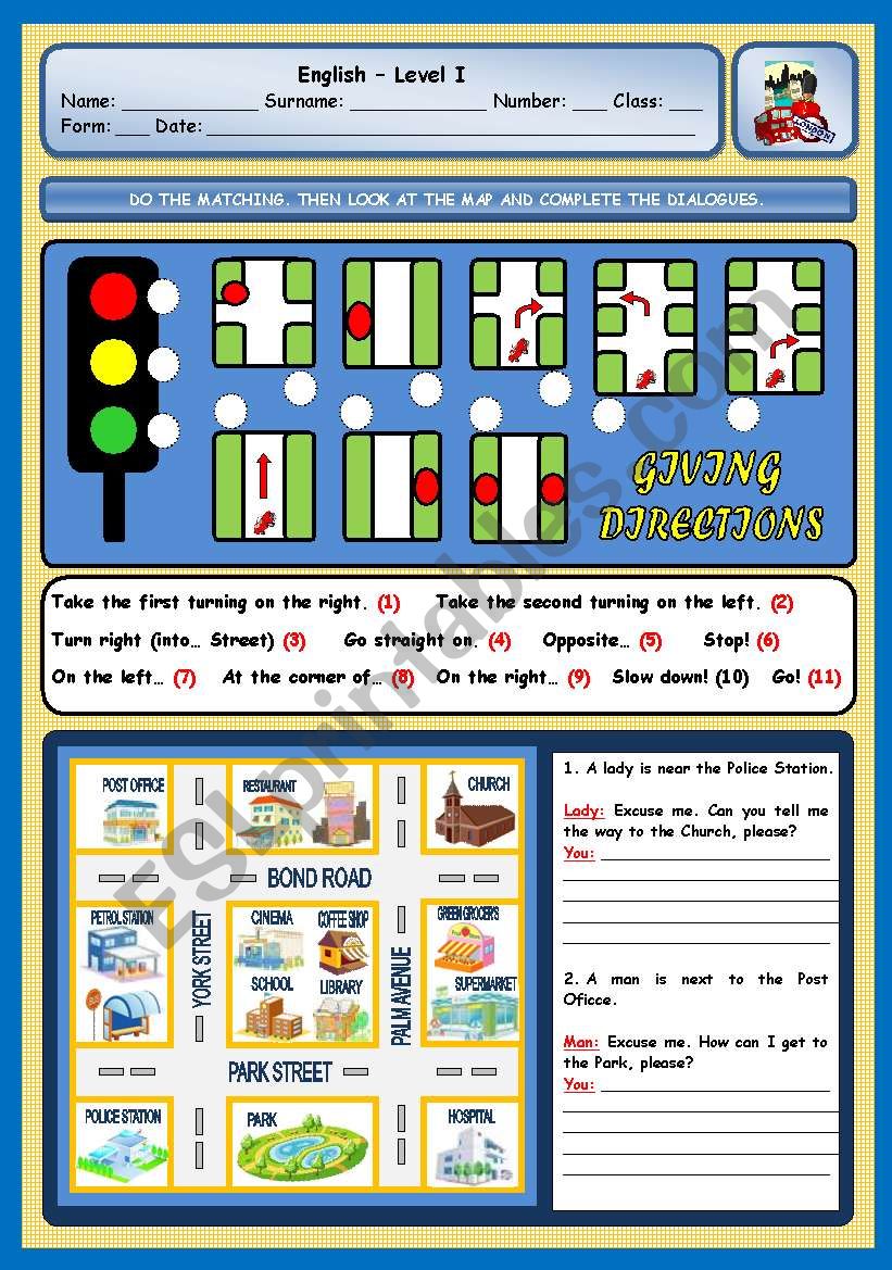 GIVING DIRECTIONS worksheet