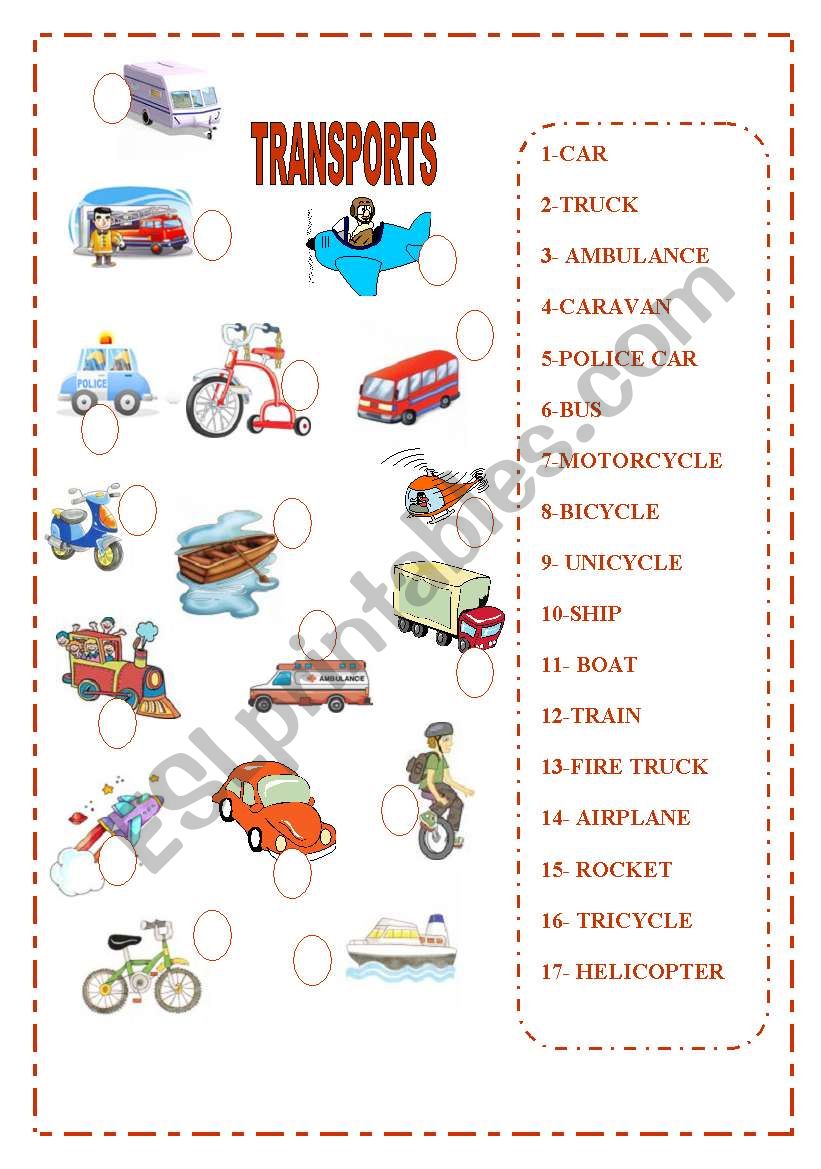 TRANSPORTS-MATCHING worksheet