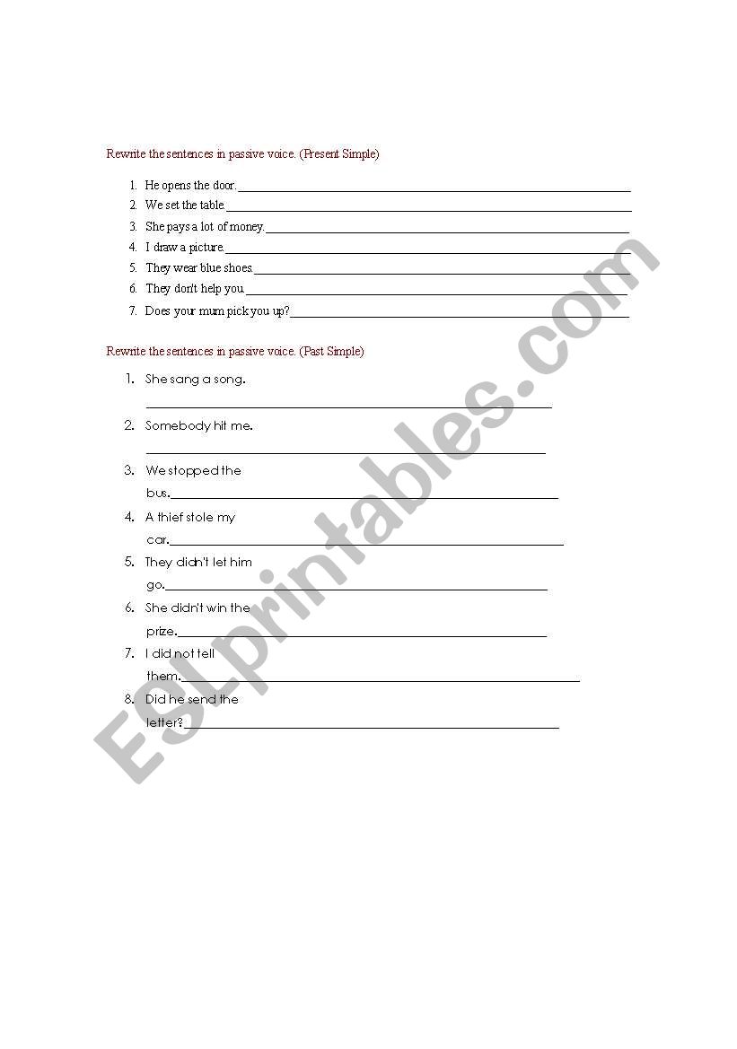 passie voice worksheet