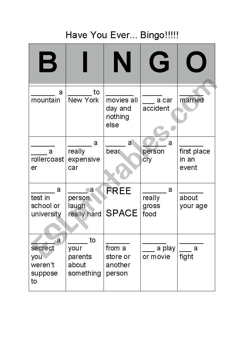 Have You Ever Bingo worksheet