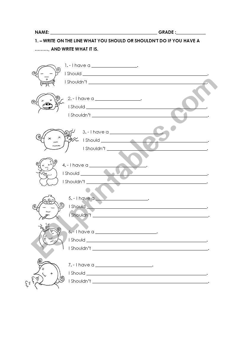 Illnesses worksheet