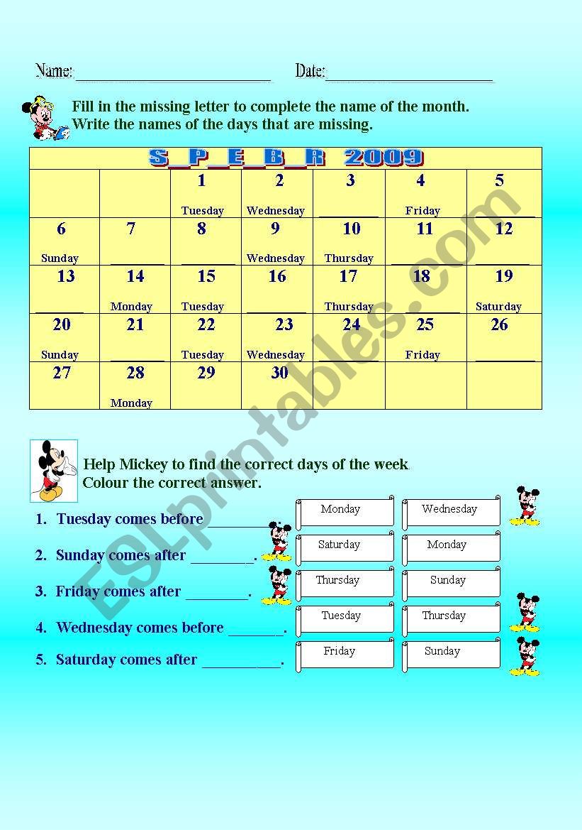  Days of the Week worksheet