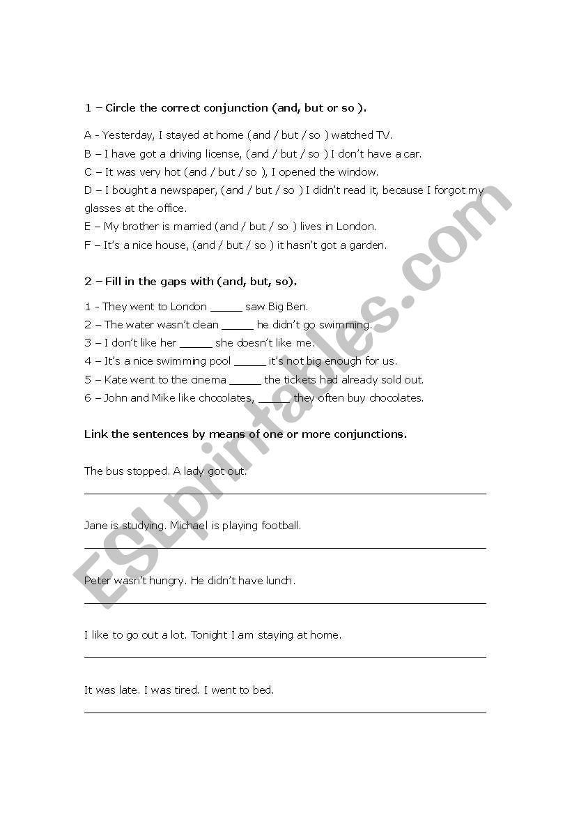 Conjunctions worksheet