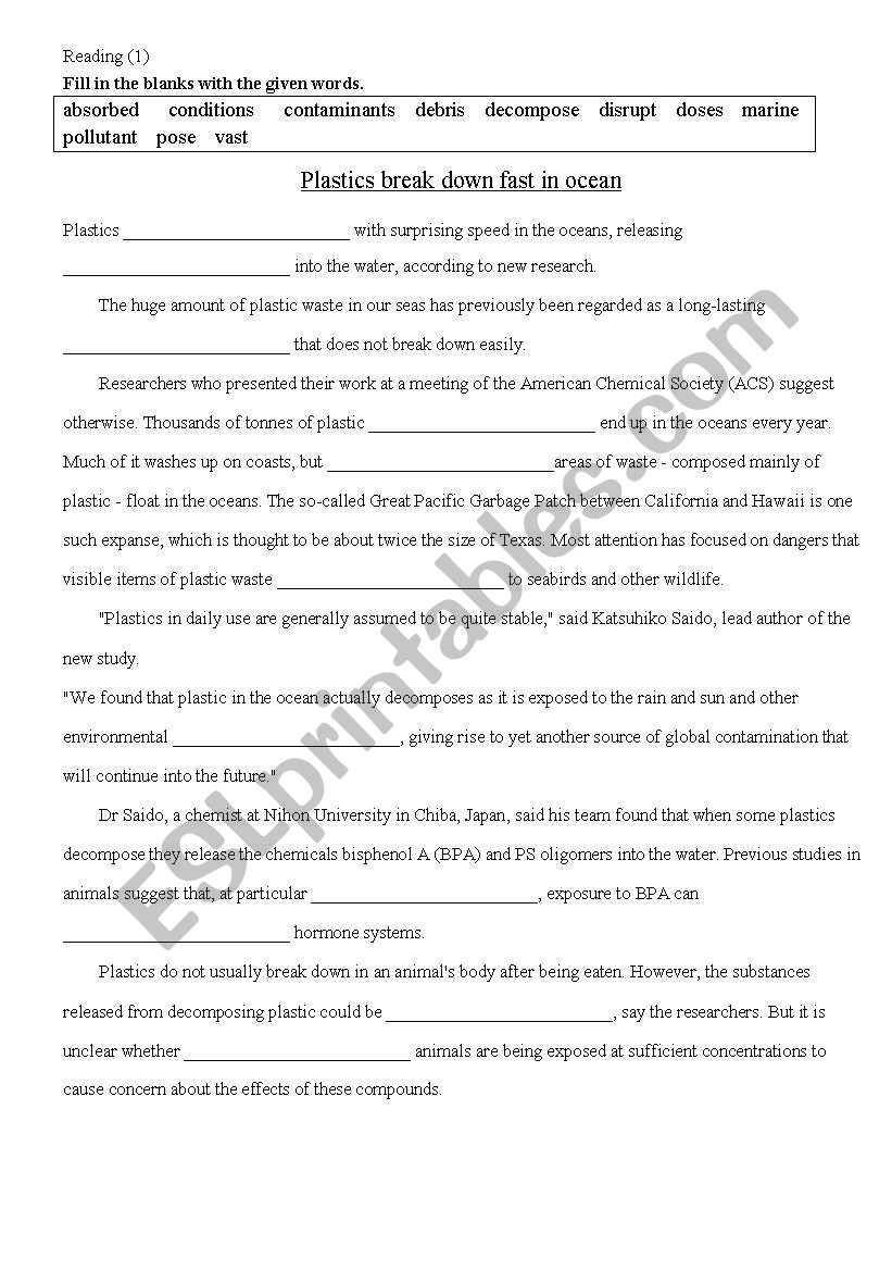 Reading_fill in the blanks worksheet