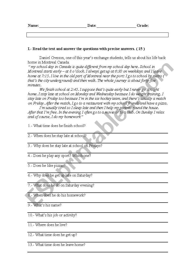 present simple test worksheet