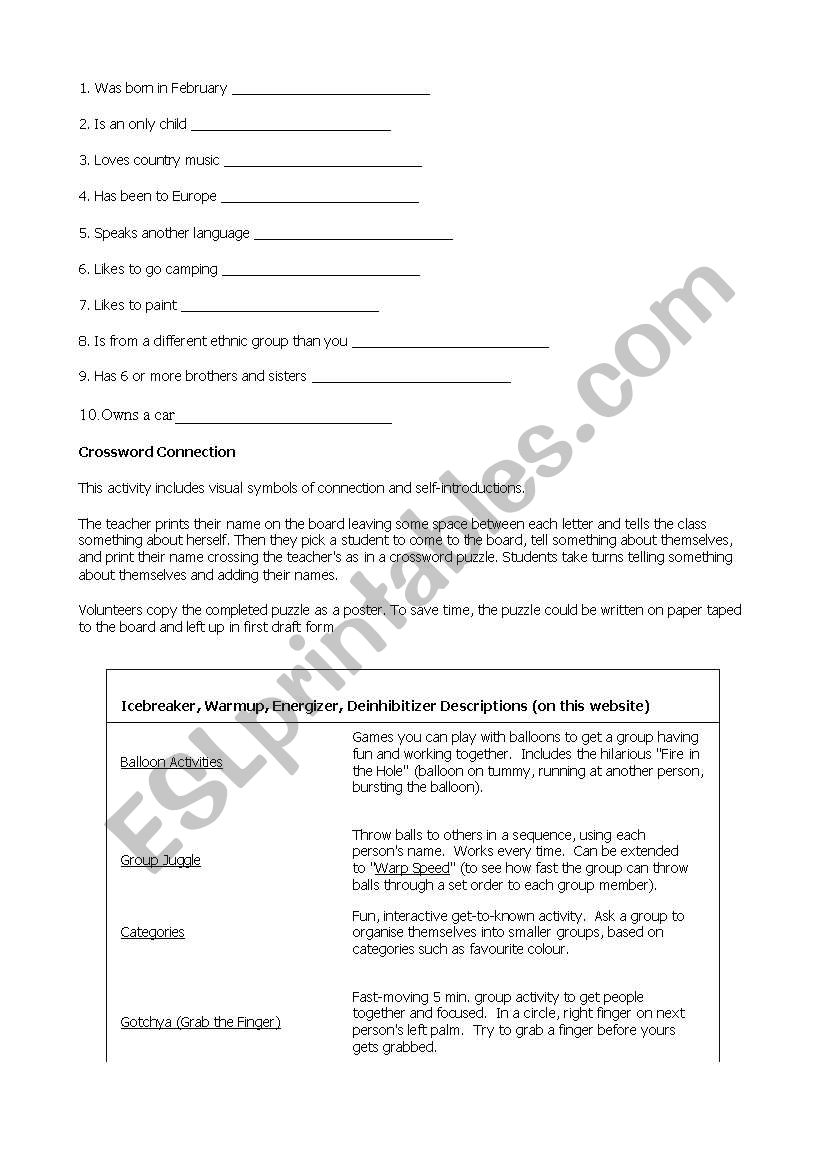 icebreakers worksheet