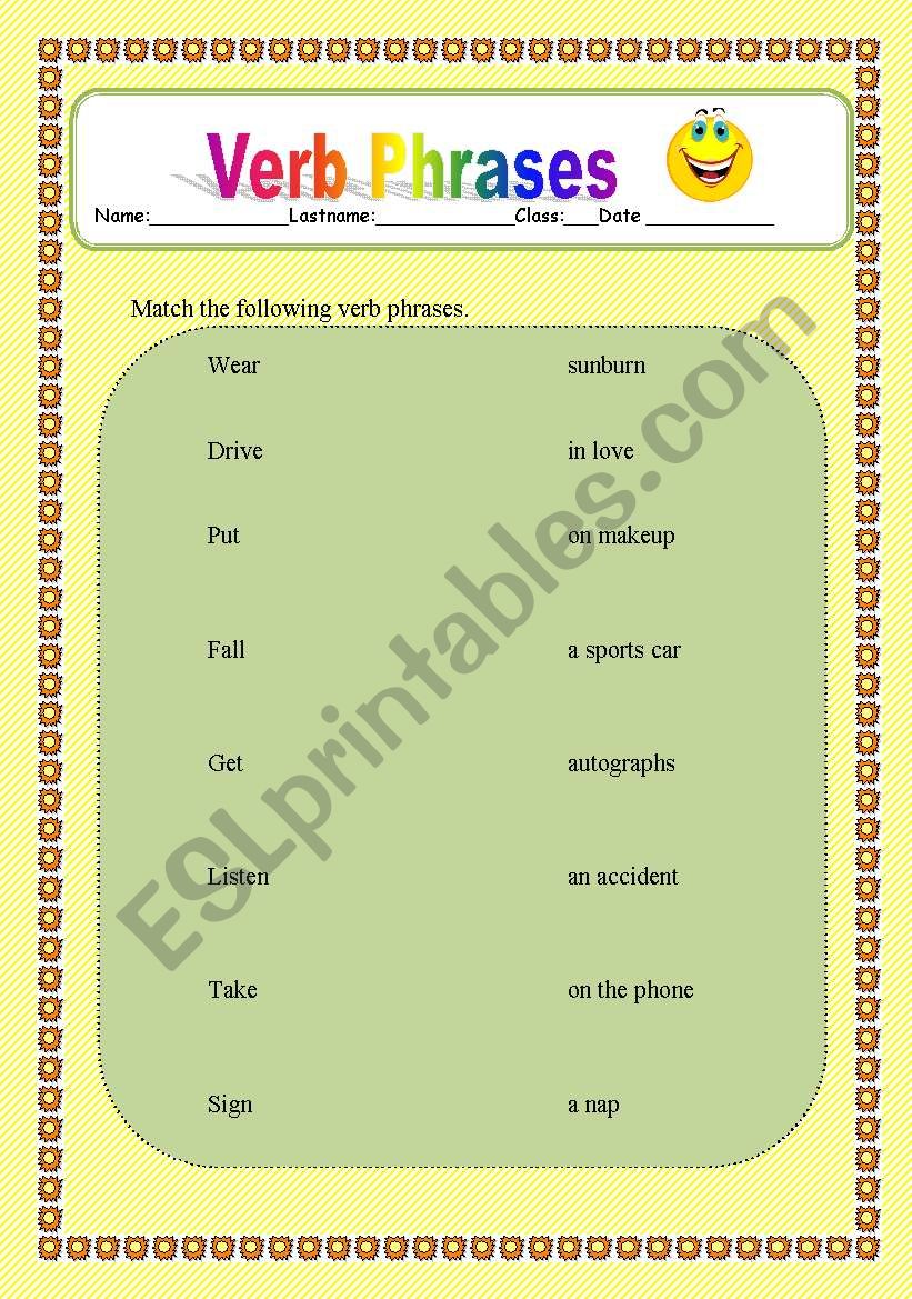 Verb Phrases worksheet