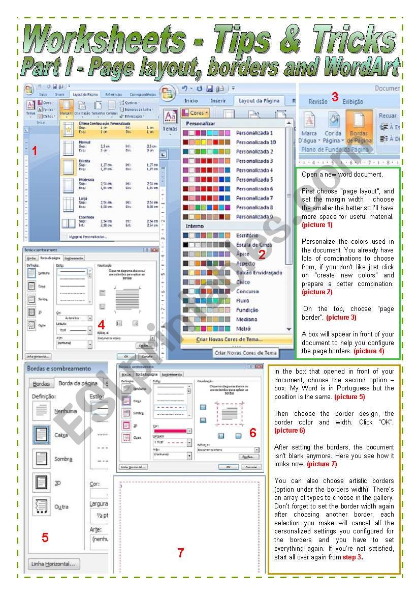 Worksheets - Tips and Tricks - Layout, borders and WordArt - Tutorial in 27 steps (part 1)