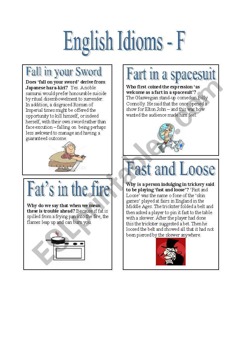 English Idioms - F worksheet
