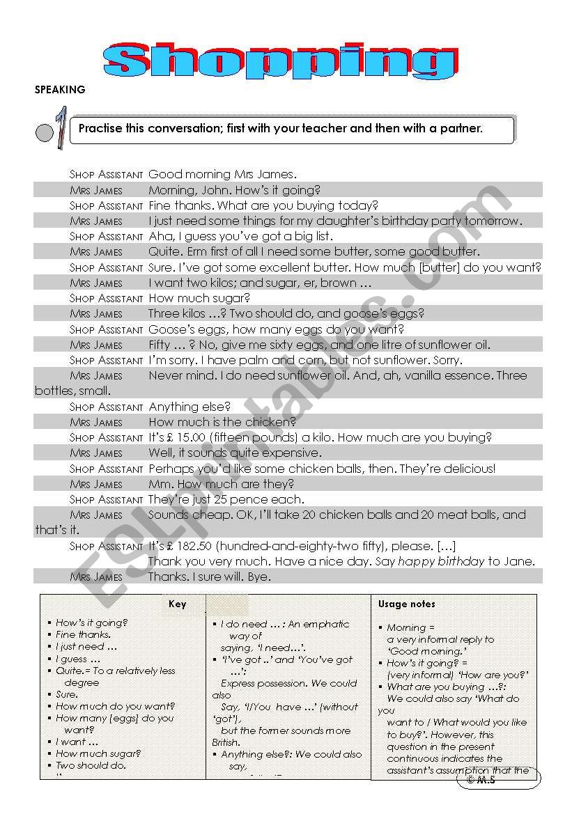 Shopping worksheet