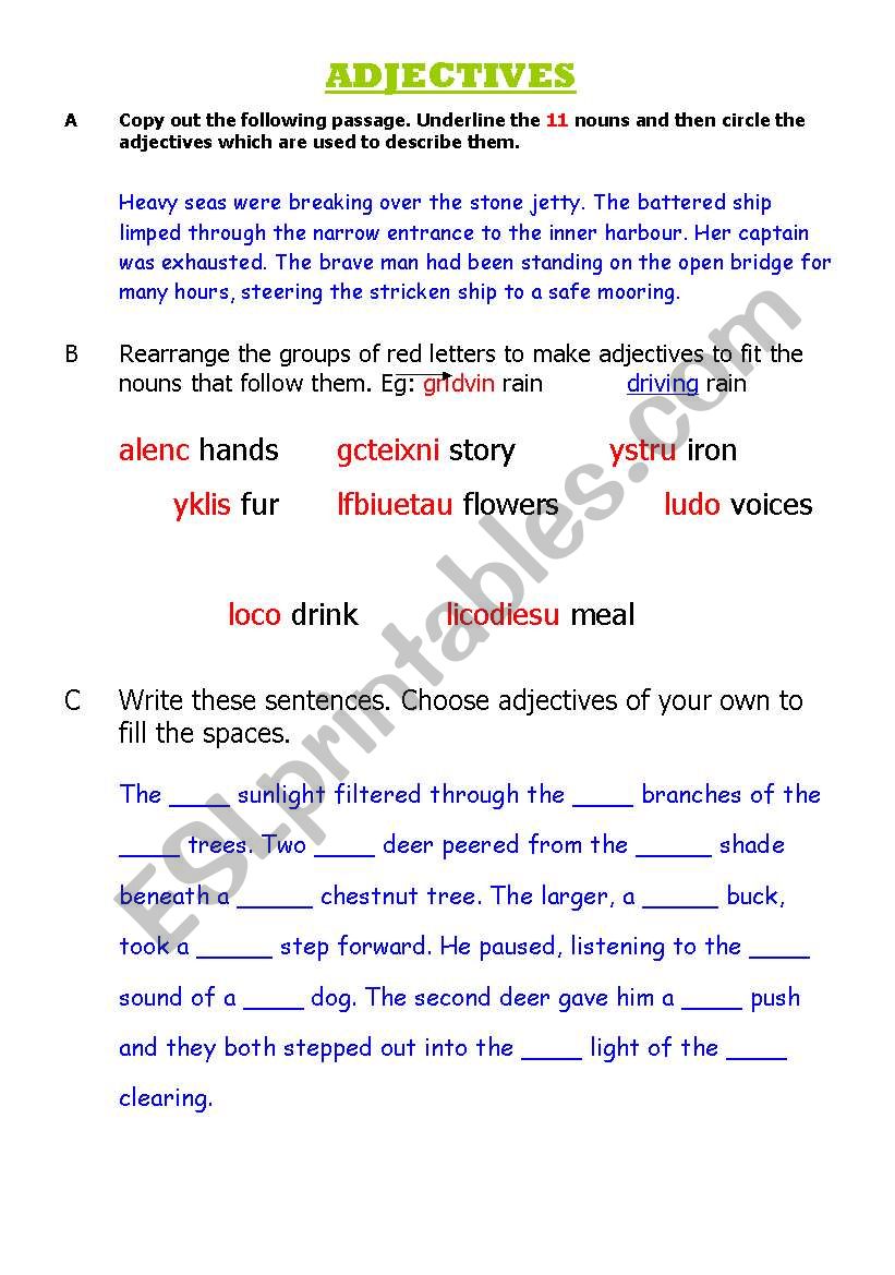 Nouns and adjectives worksheet