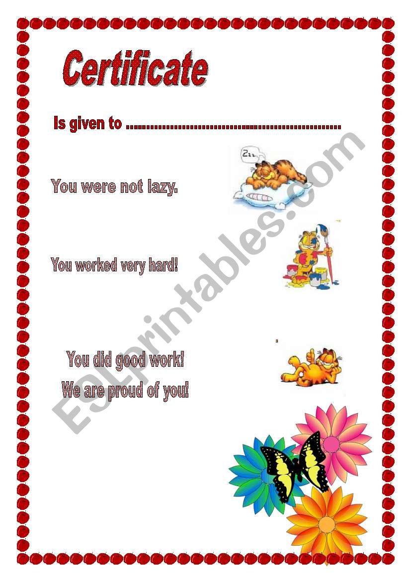 a certificate  worksheet