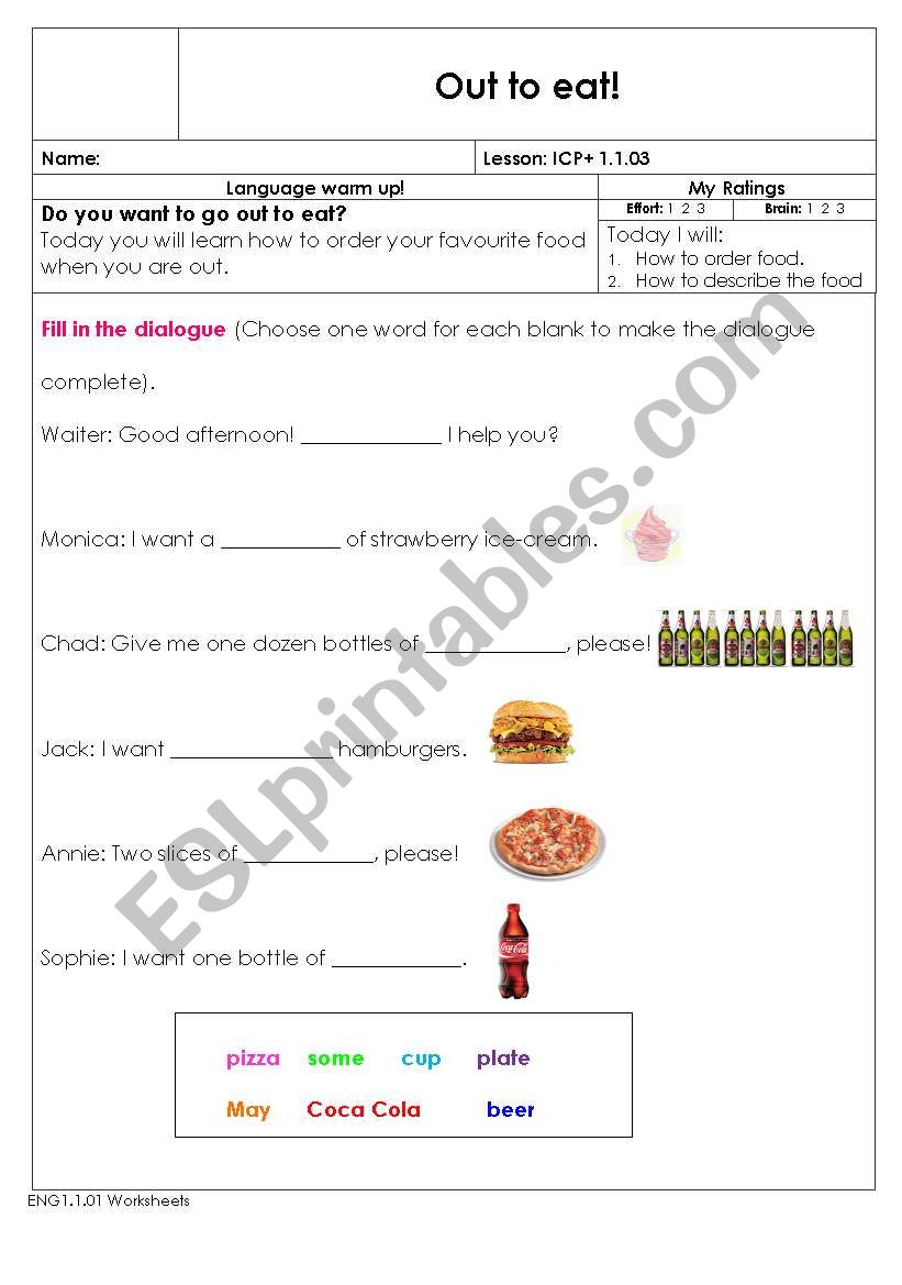 out   to  eat worksheet
