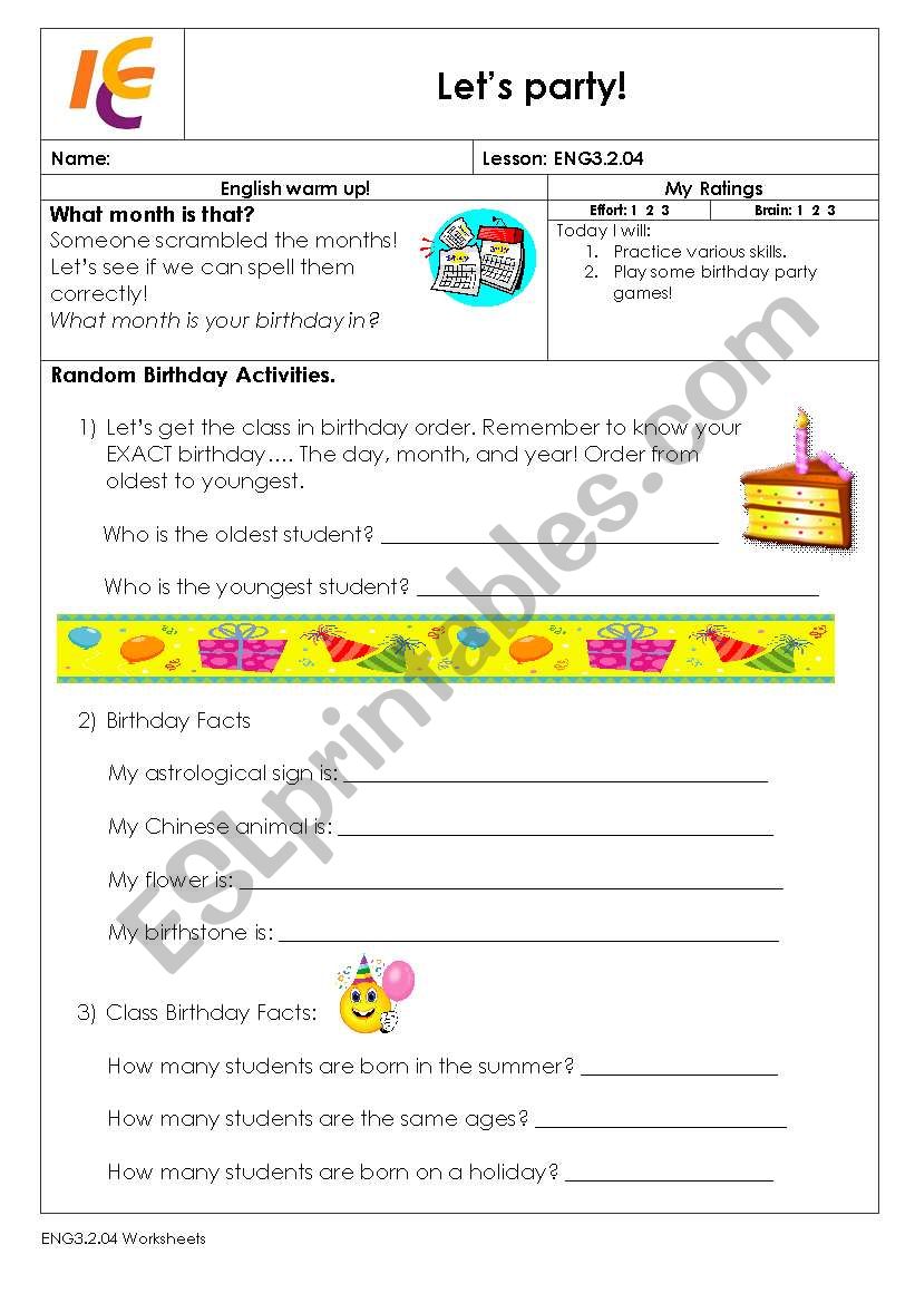 let´s party worksheet