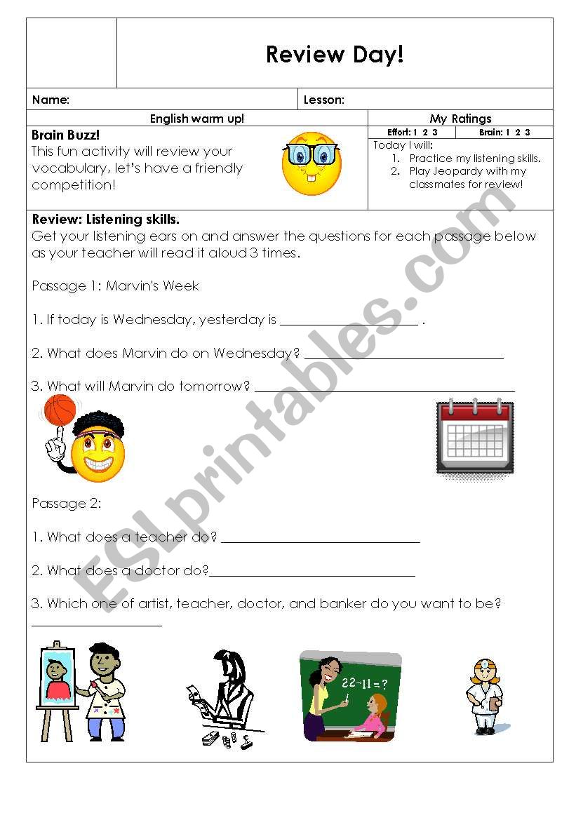 review day worksheet