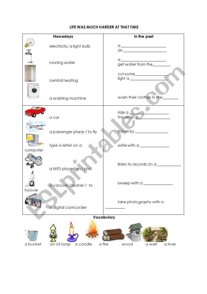 LIFE IN THE PAST worksheet