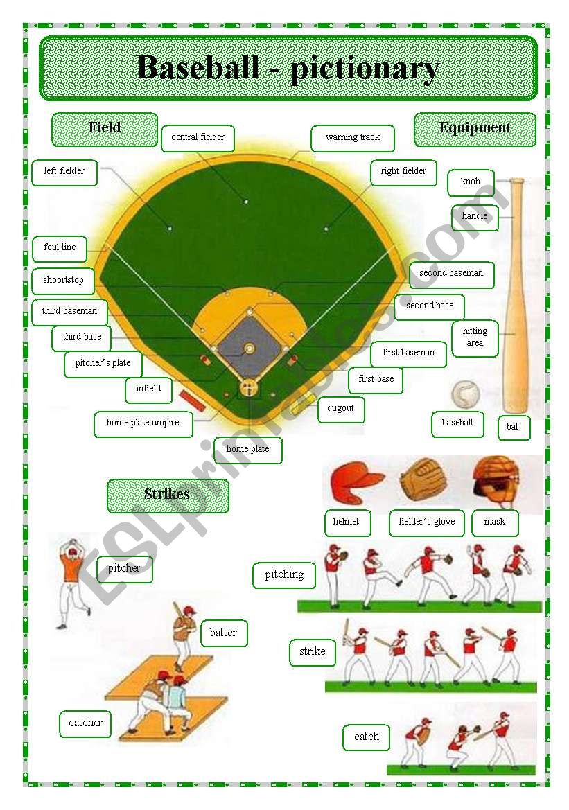 Baseball - pictionary worksheet