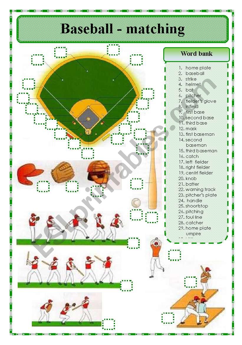 BASEBALL -MATCHING EXERCISE worksheet