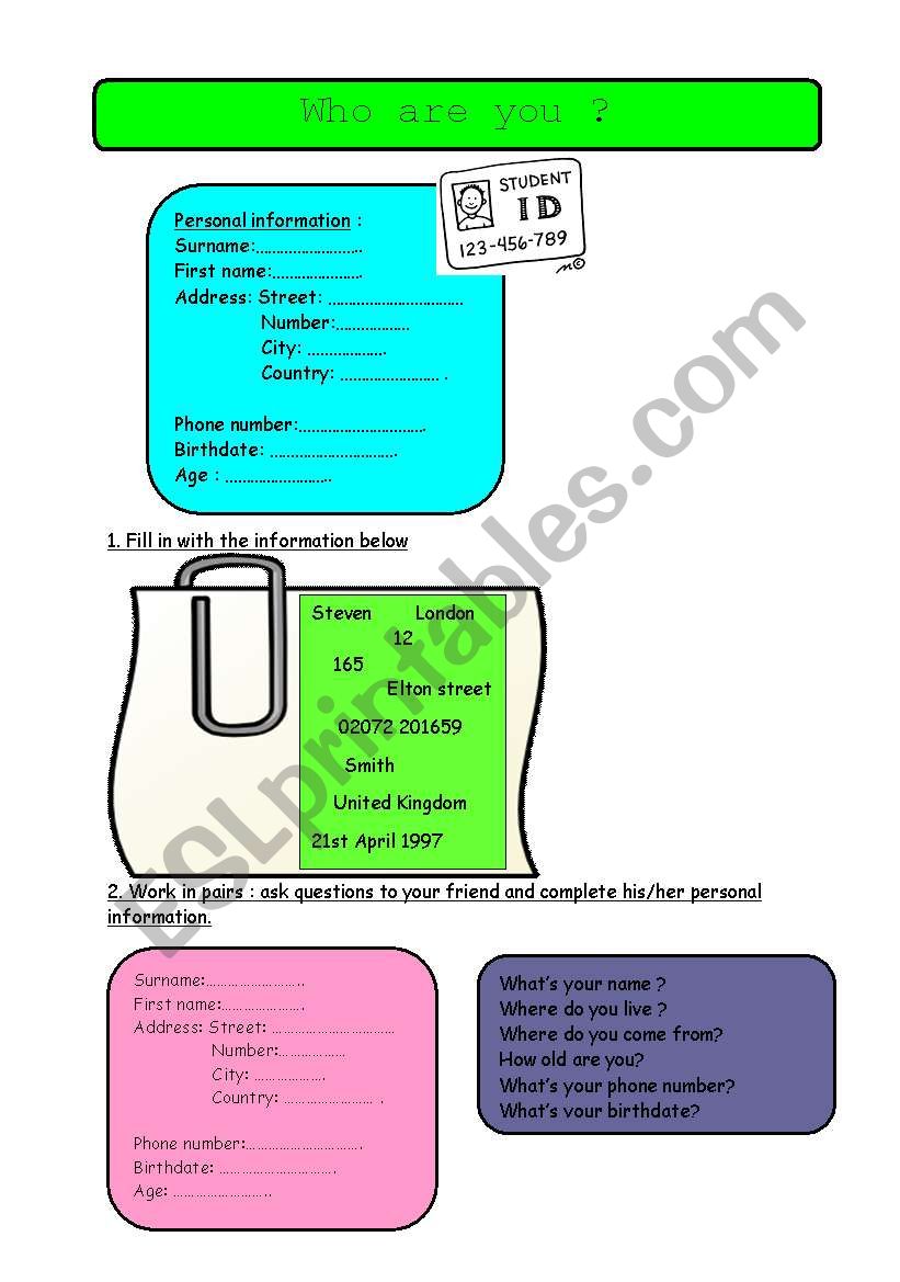 Who are you? worksheet