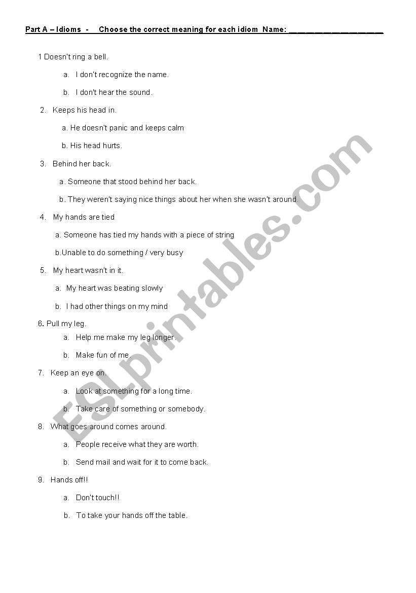 Idioms worksheet