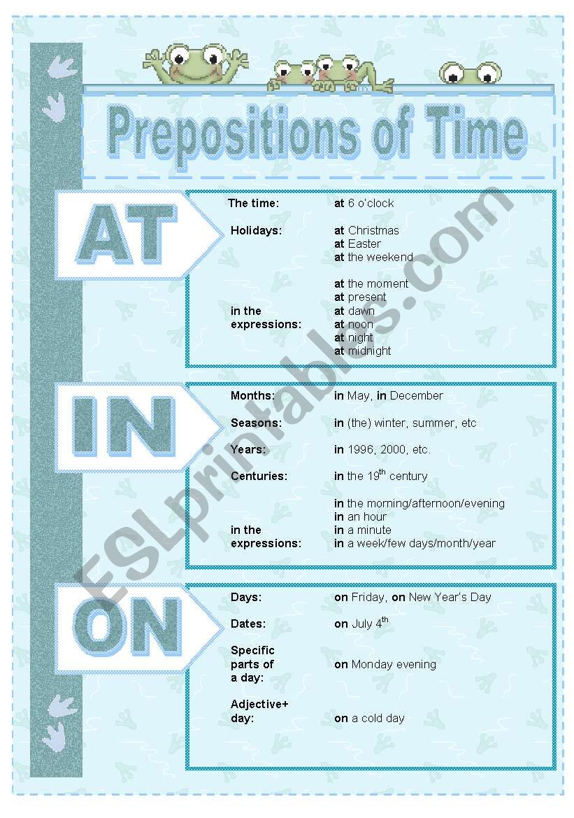 Prepositions of time worksheet