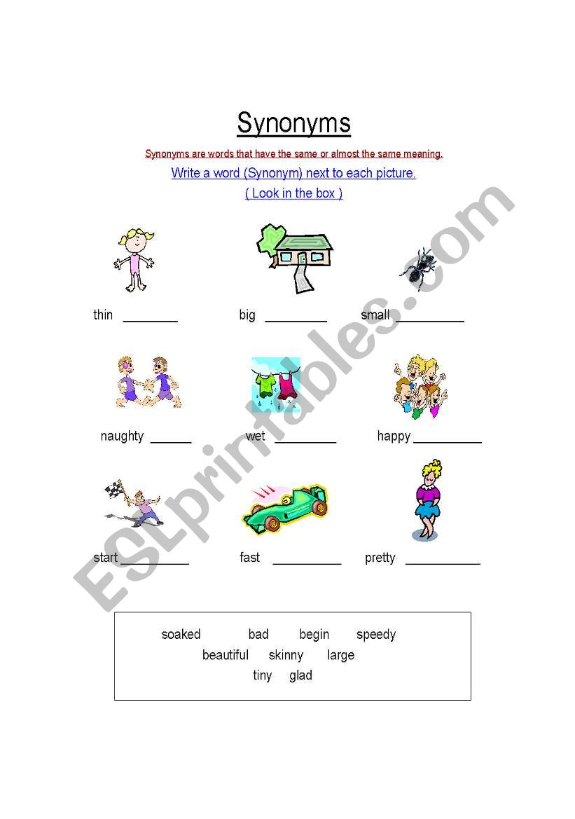 Synonyms worksheet