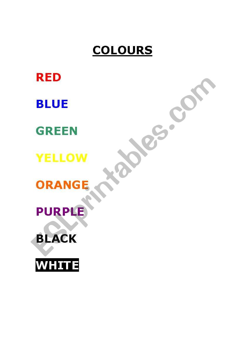 Colours worksheet
