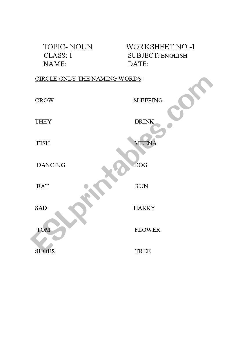 Nouns worksheet