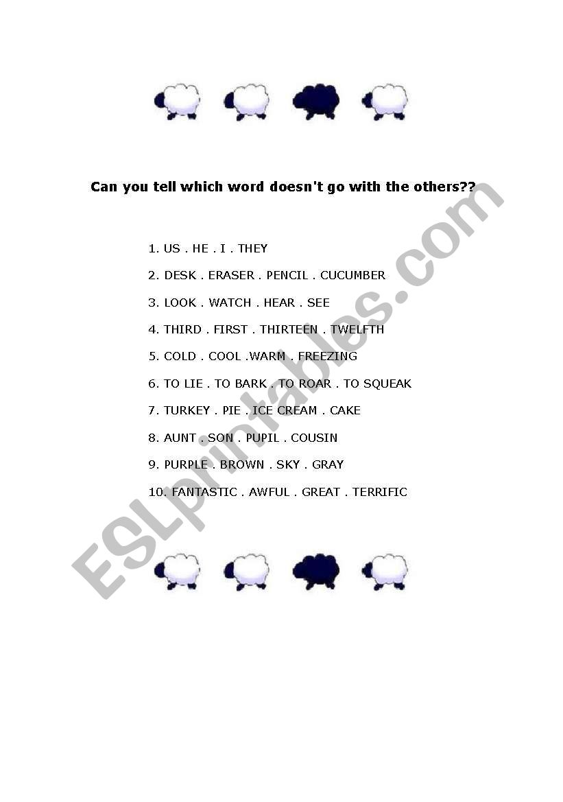 ODD OUT ! worksheet