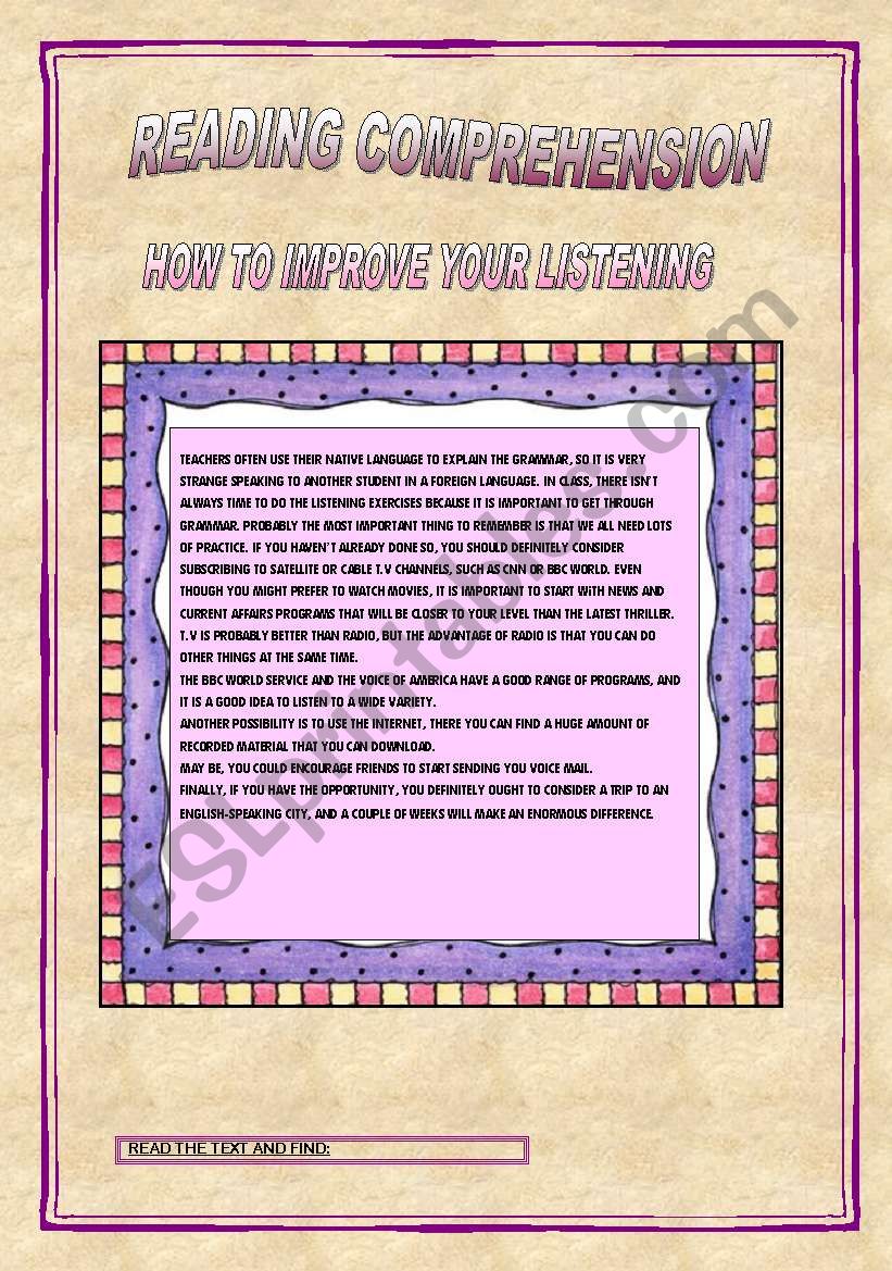 READING COMPREHENSION  HOW TO IMPROVE YOUR LISTENING