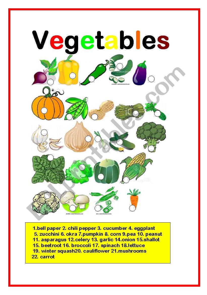 vegetanles worksheet