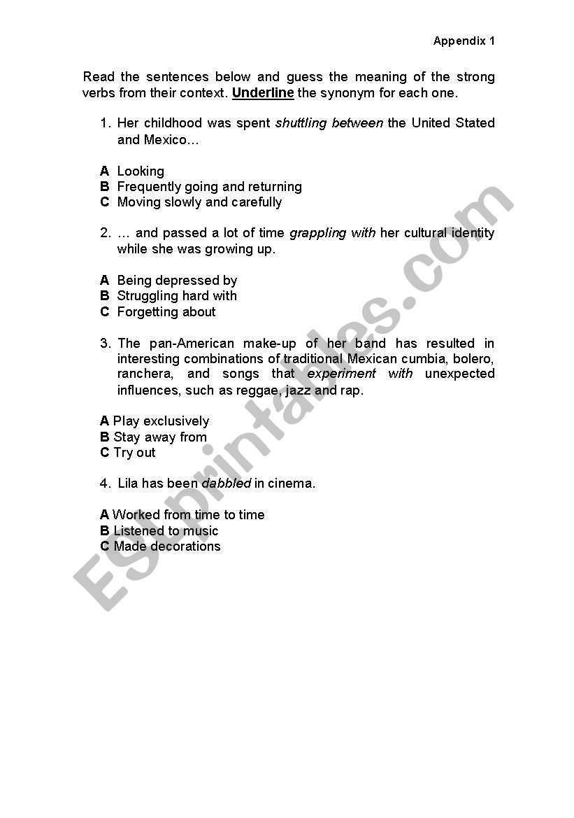 Strong verbs (Appendix 1) worksheet