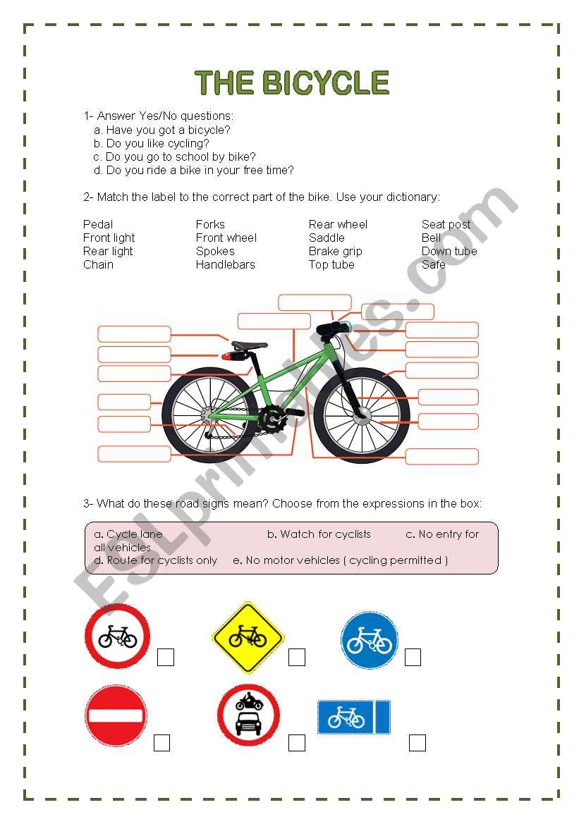 THE BICYCLE worksheet