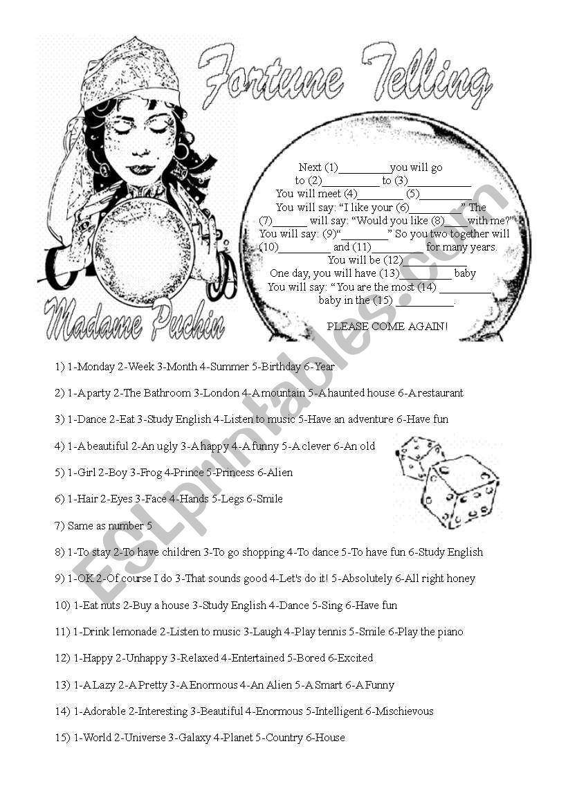 Fortune Teller (game) worksheet