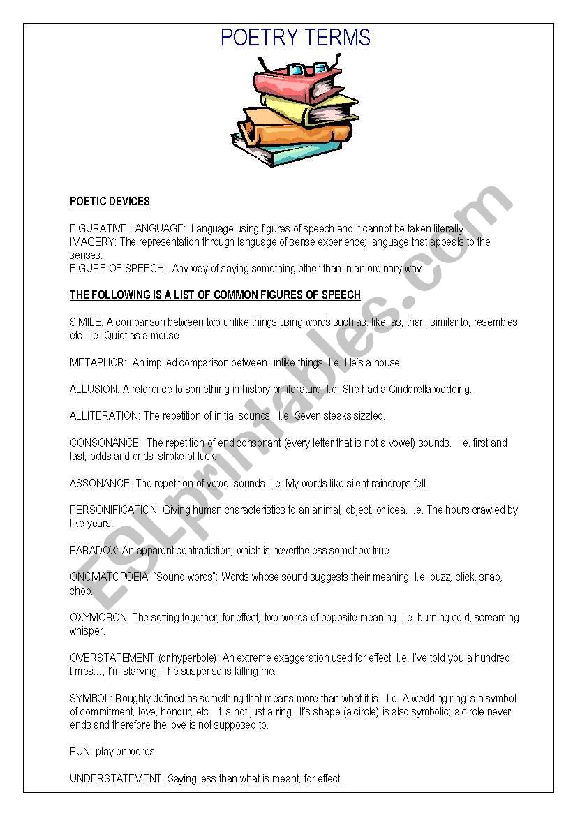 Poetry terms worksheet