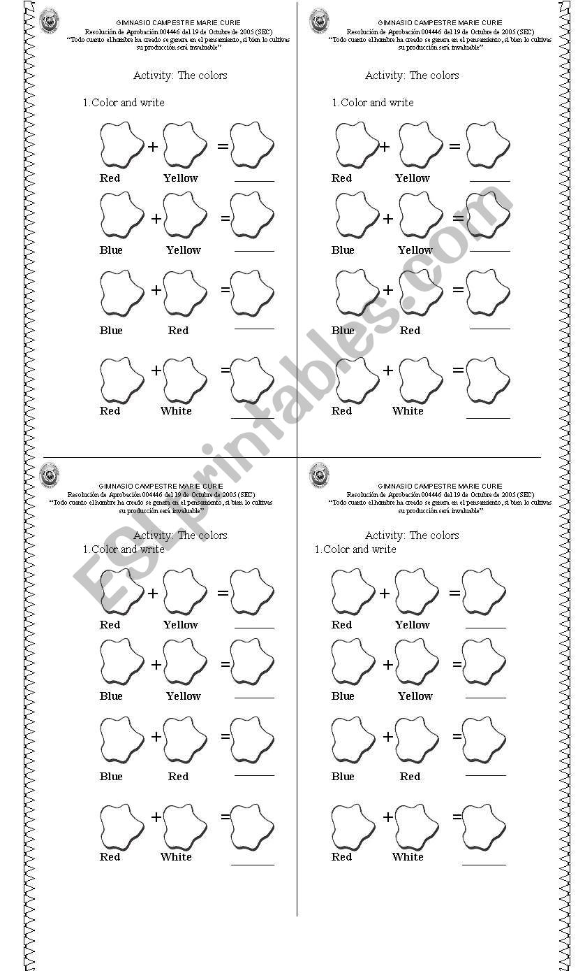 THE COLOURS worksheet