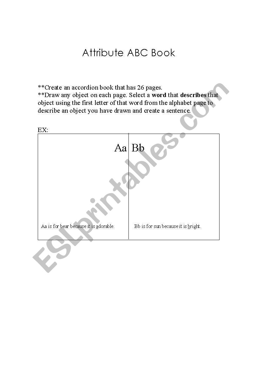 Attribute ABC book worksheet