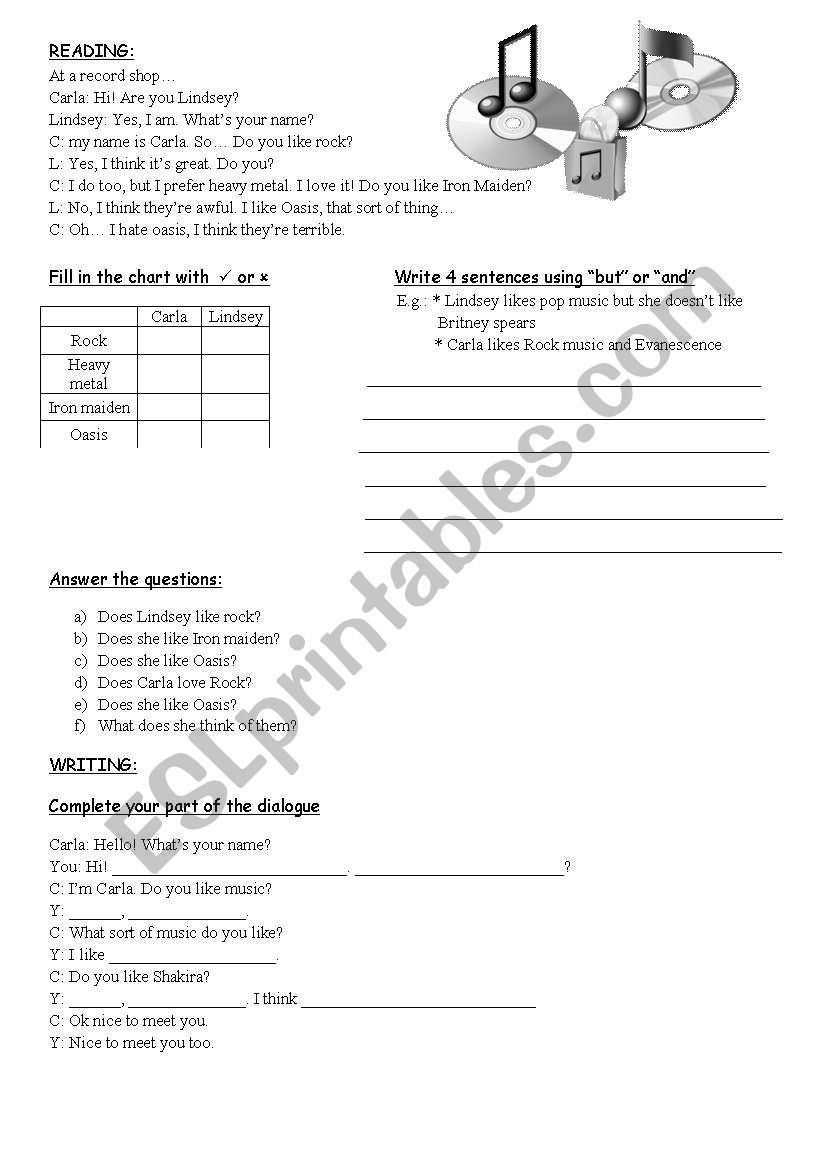 reading - likes worksheet