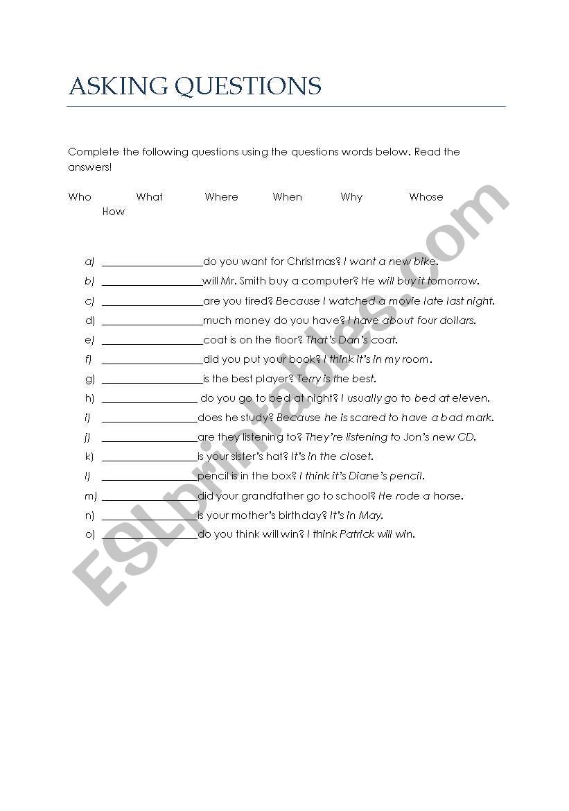 Asking questions worksheet