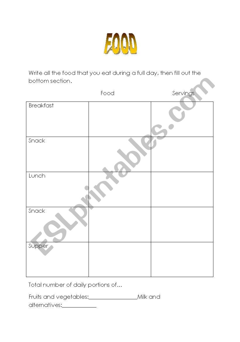 Food worksheet