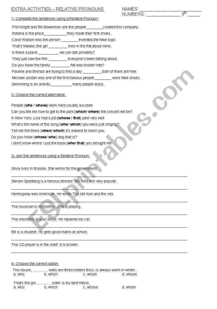 RELATIVE CLAUSES II worksheet