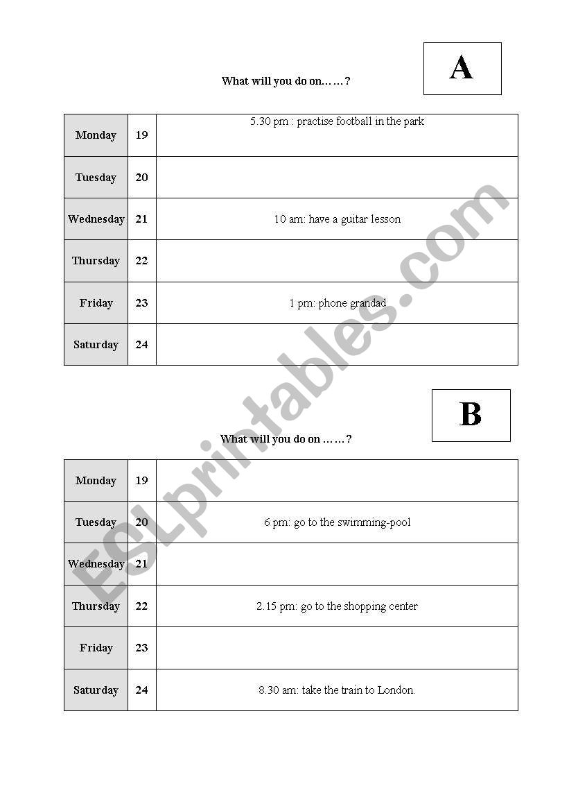 Pair Work: Future with WILL worksheet