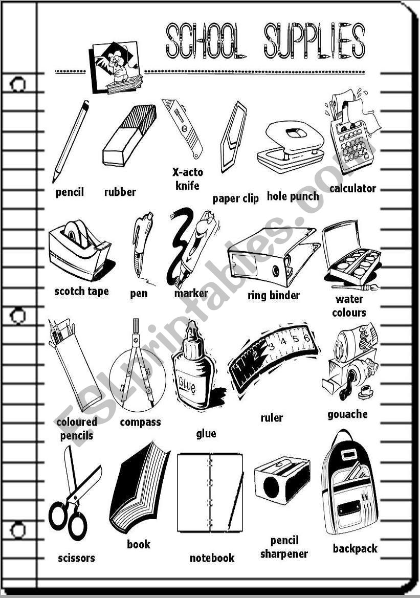 School Supplies worksheet