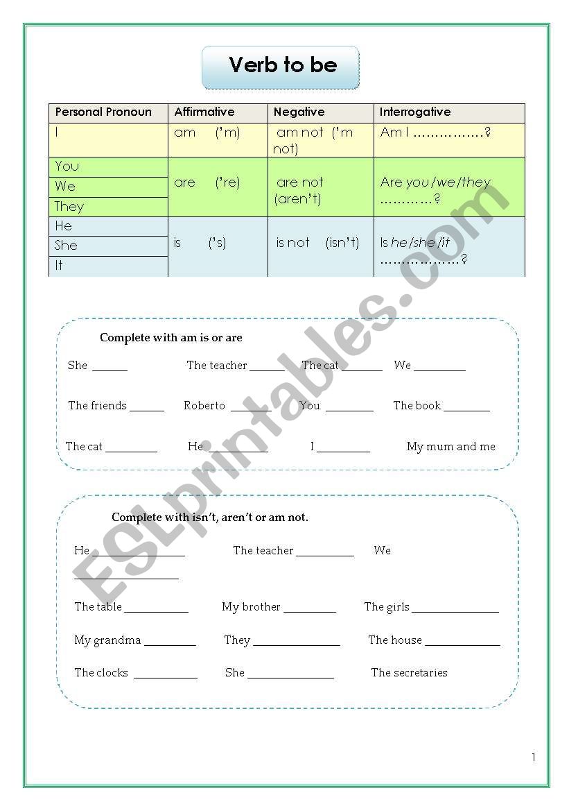 Verb to be worksheet