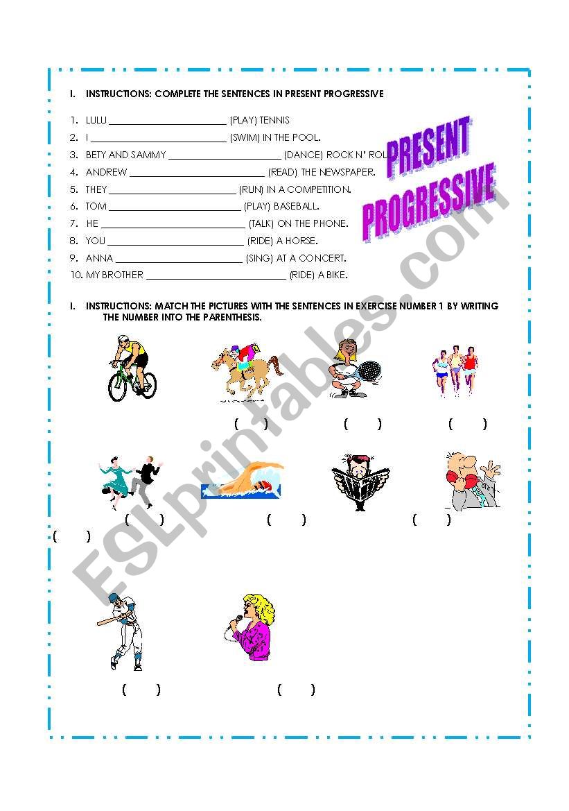 PRESENT PROGRESSIVE worksheet