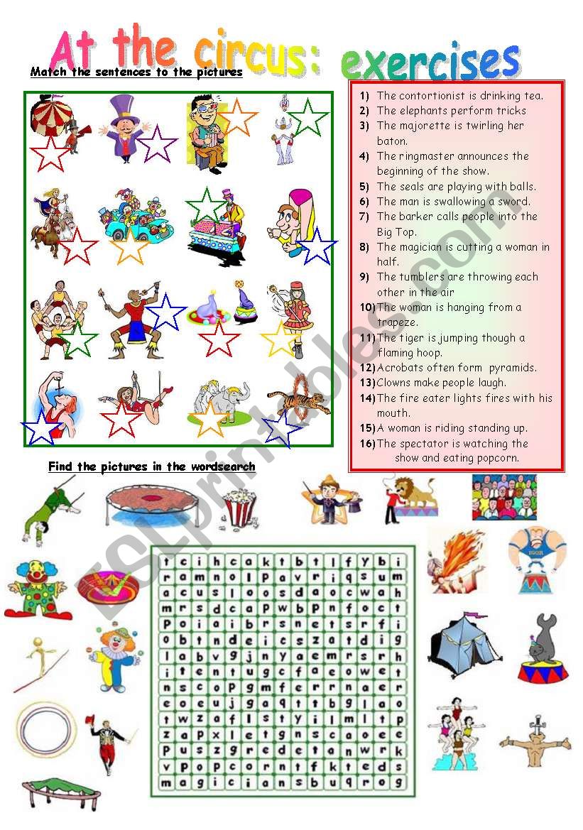 AT THE CIRCUS EXERCISES worksheet