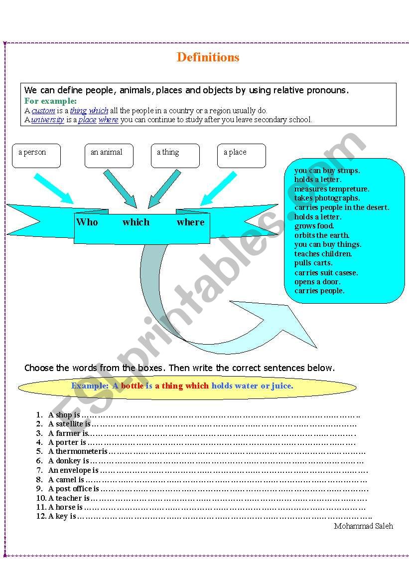 Definitions with relative pronouns