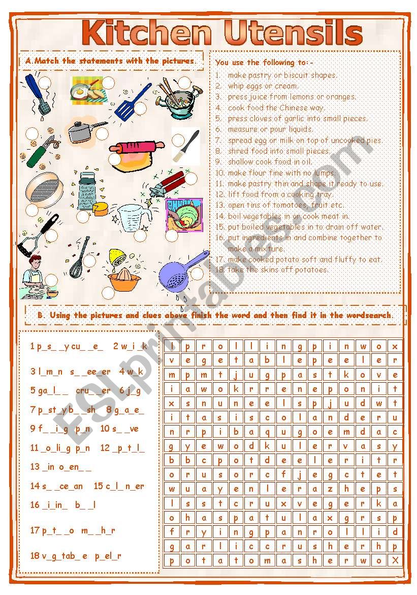 Kitchen Utensils Worksheets - 15 Worksheets.com