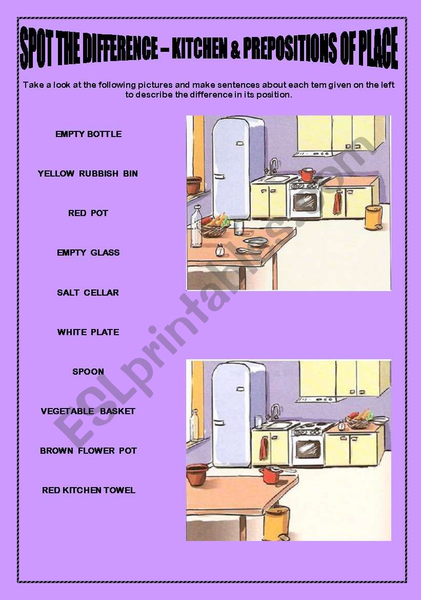 SPOT THE DIFFERENCE - PREPOSITIONS OF PLACE